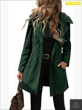 Women's Double Breasted Wool Coat Hooded Notch Collar Peacoat Trench Coat Winter